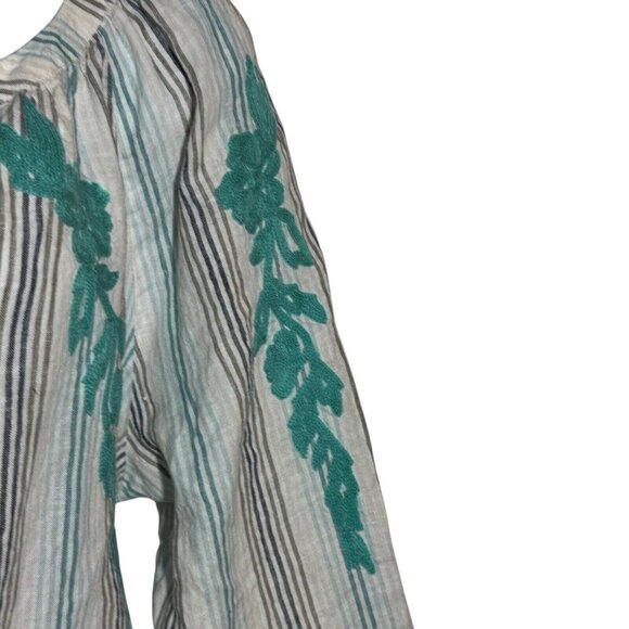 J. jill linen striped embroidered 100% linen boho tunic Top Size Medium relaxed - Picture 3 of 9